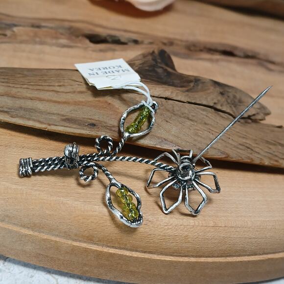 Lia Sophia Silver Tone Wire Flower Pin Brooch Pink Green Bead w/Orig Tag 90s Y2K - Picture 5 of 7